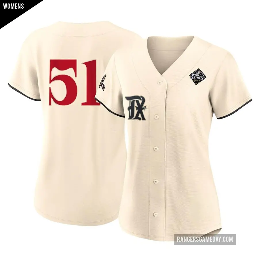 Women's Texas Rangers ＃51 Tyler Mahle Authentic Cream 2023 City Connect 2023 World Series Jersey