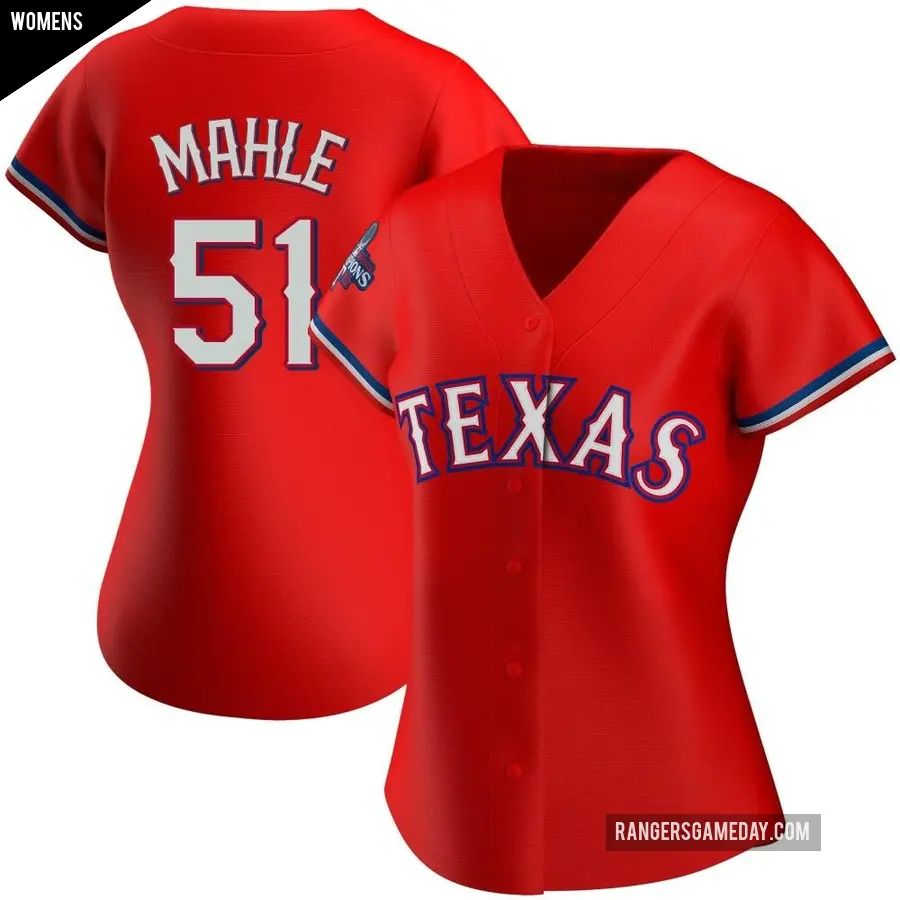 Women's Texas Rangers ＃51 Tyler Mahle Authentic Red Alternate 2023 World Series Champions Jersey