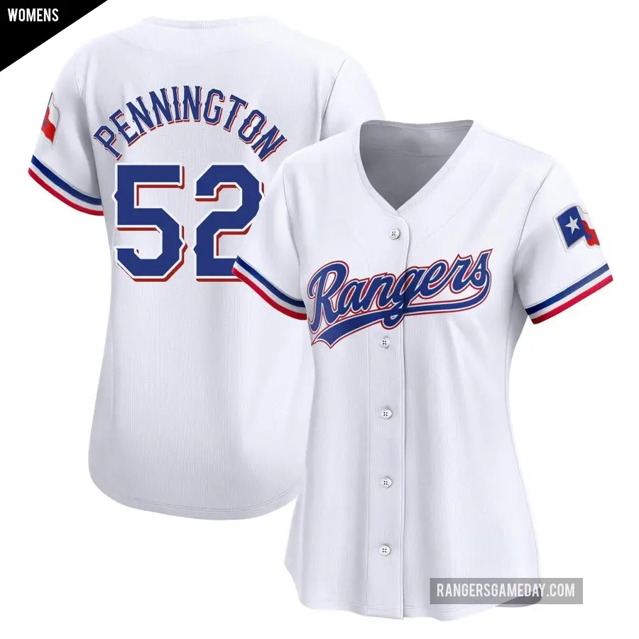Women's Texas Rangers ＃52 Walter Pennington Limited White Home Jersey