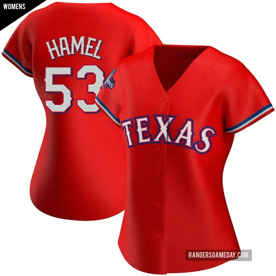 Women's Texas Rangers ＃53 Dominic Hamel Replica Red Alternate 2023 World Series Champions Jersey
