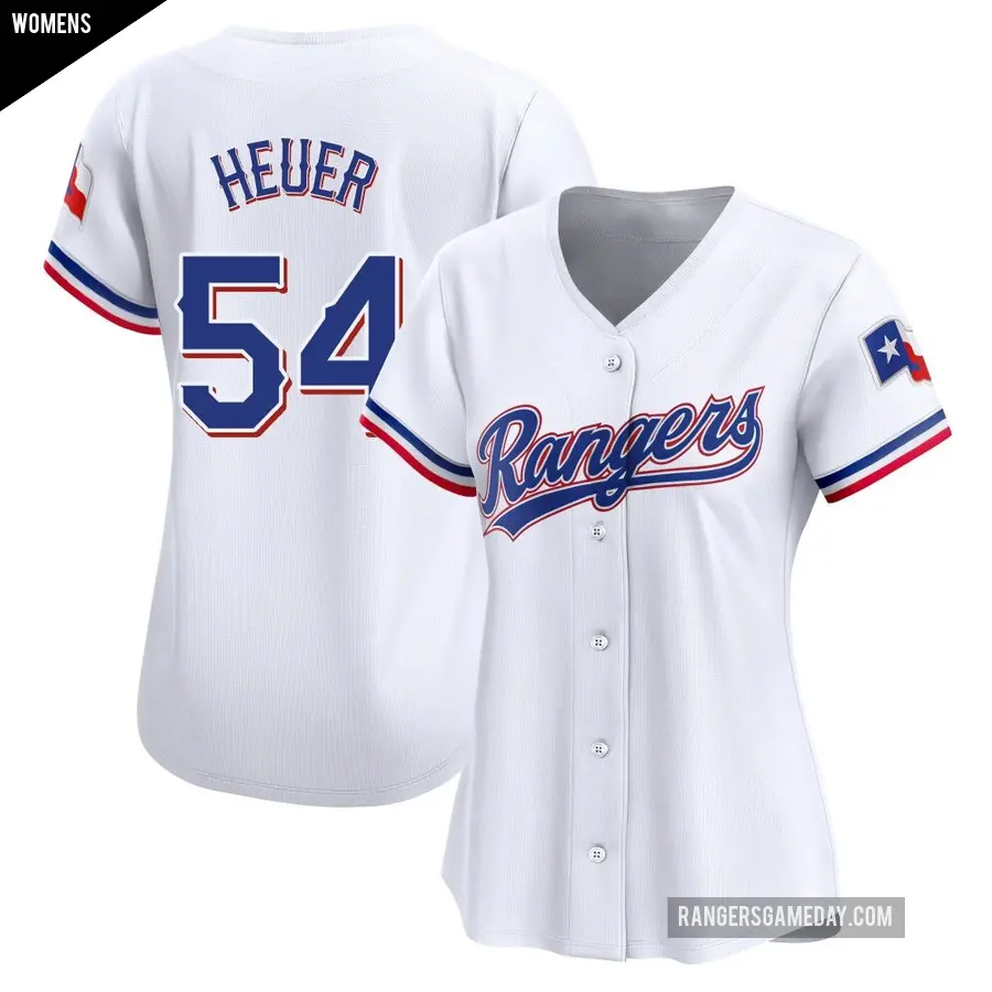 Women's Texas Rangers ＃54 Codi Heuer Limited White Home Jersey