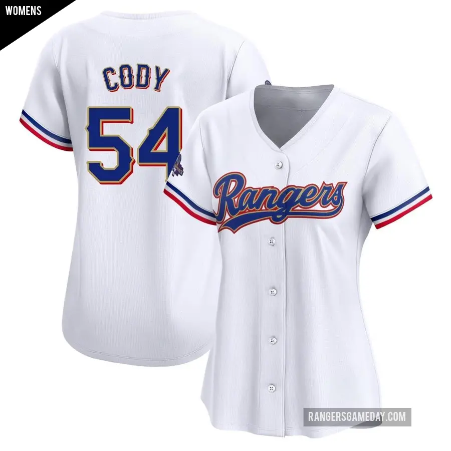 Women's Texas Rangers ＃54 Kyle Cody Limited Gold White 2024 Collection Jersey