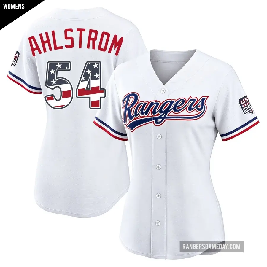 Women's Texas Rangers ＃54 Robby Ahlstrom Limited White USA 250 Fourth Of July Home Stadium Jersey