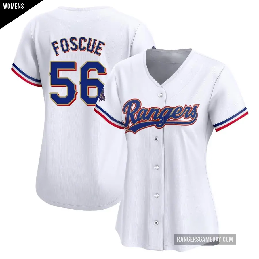 Women's Texas Rangers ＃56 Justin Foscue Limited Gold White 2024 Collection Jersey