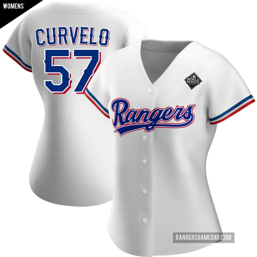 Women's Texas Rangers ＃57 Luis Curvelo Authentic White Home 2023 World Series Jersey