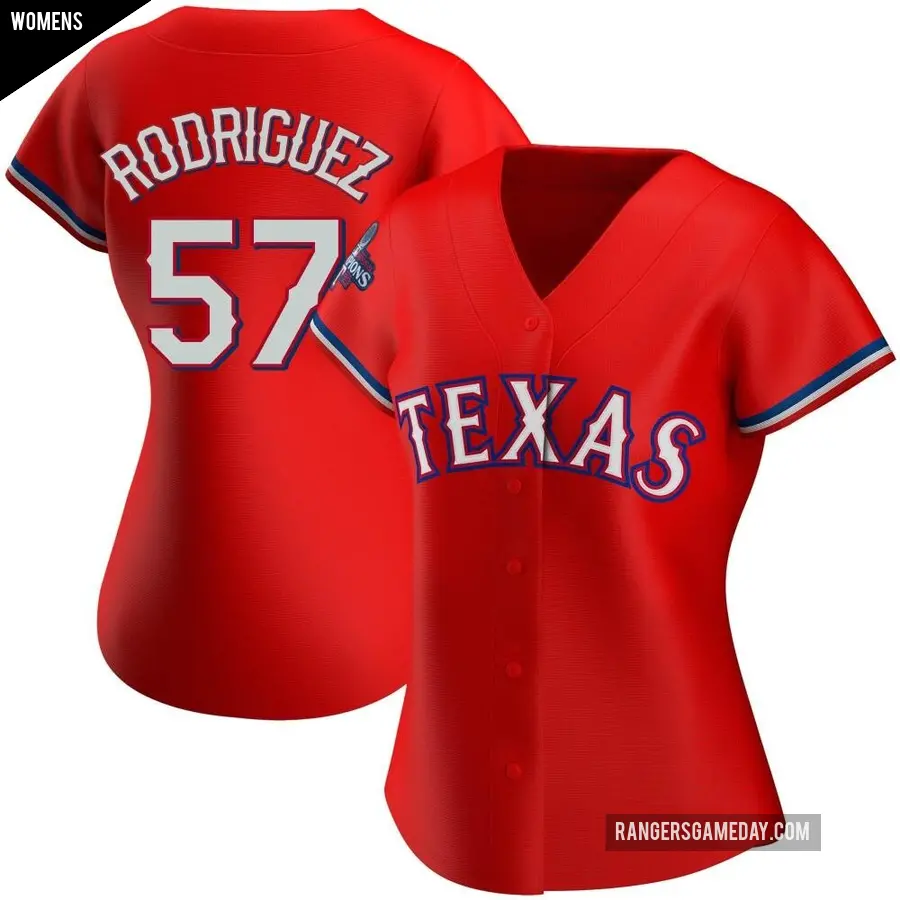 Women's Texas Rangers ＃57 Yerry Rodriguez Authentic Red Alternate 2023 World Series Champions Jersey