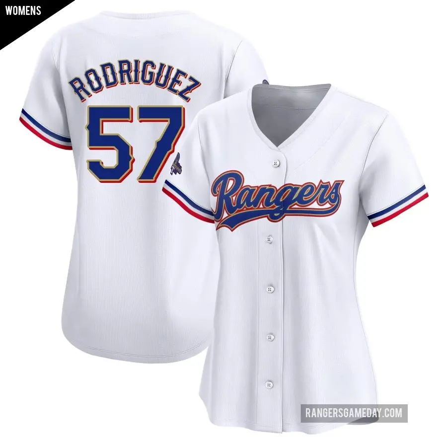 Women's Texas Rangers ＃57 Yerry Rodriguez Limited Gold White 2024 Collection Jersey