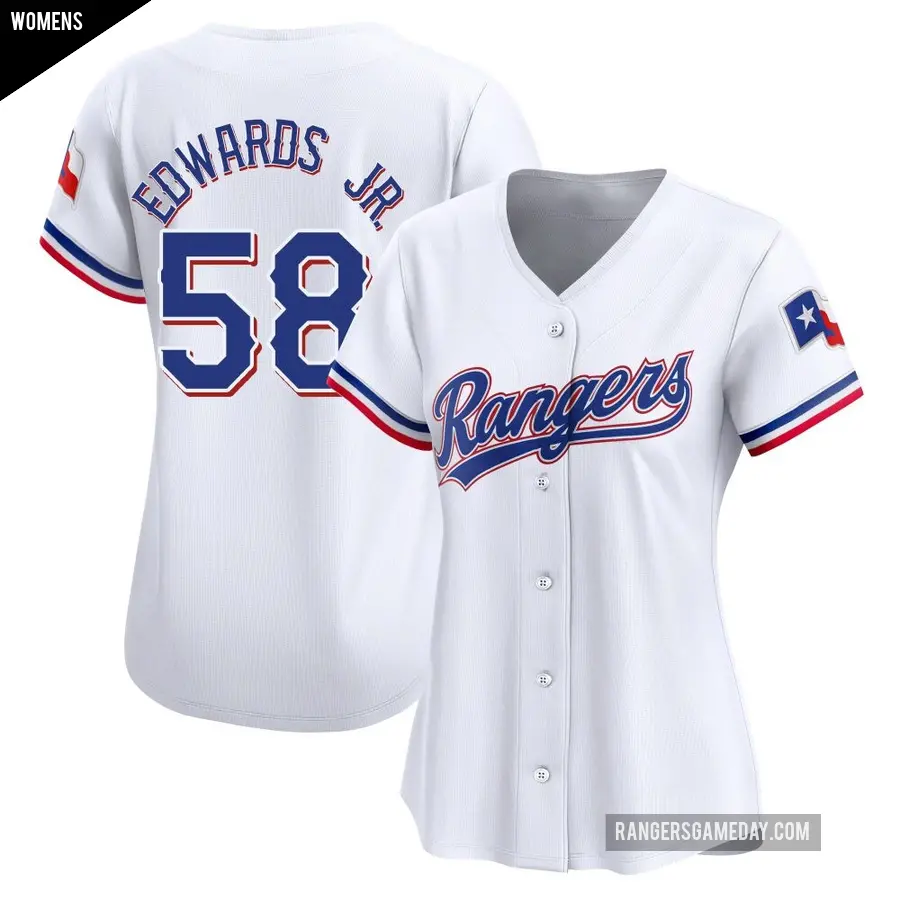 Women's Texas Rangers ＃58 Carl Edwards Jr. Limited White Home Jersey