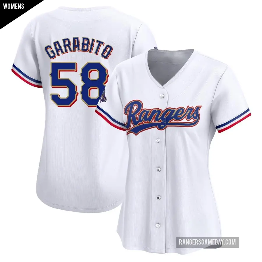 Women's Texas Rangers ＃58 Gerson Garabito Limited Gold White 2024 Collection Jersey