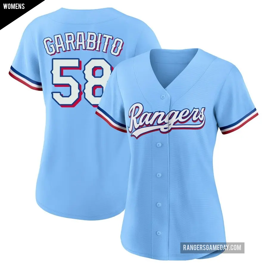 Women's Texas Rangers ＃58 Gerson Garabito Replica Light Blue Alternate Jersey