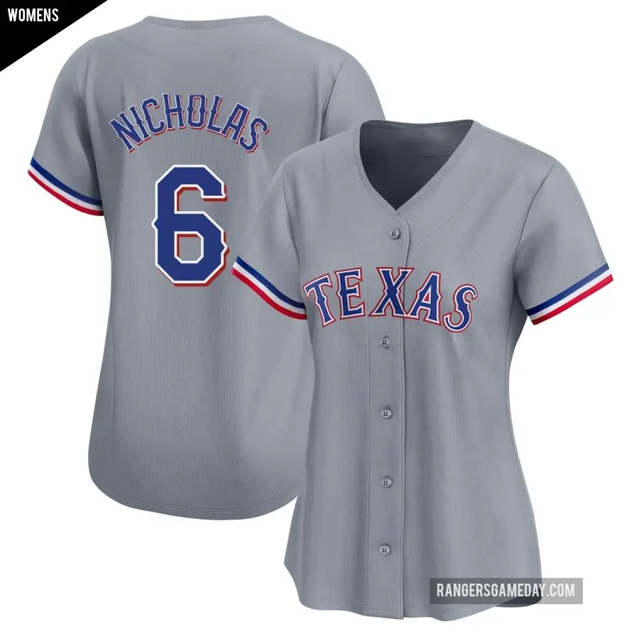 Women's Texas Rangers ＃6 Brett Nicholas Limited Gray Away Jersey