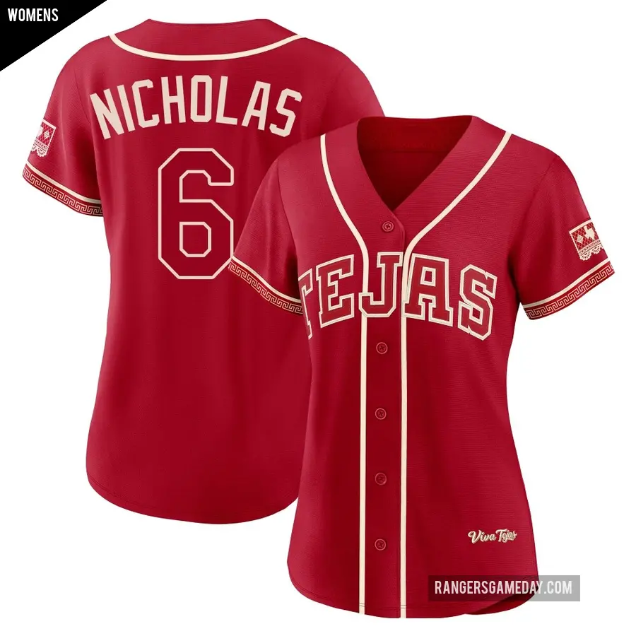 Women's Texas Rangers ＃6 Brett Nicholas Limited Red 2026 City Connect Stadium Jersey