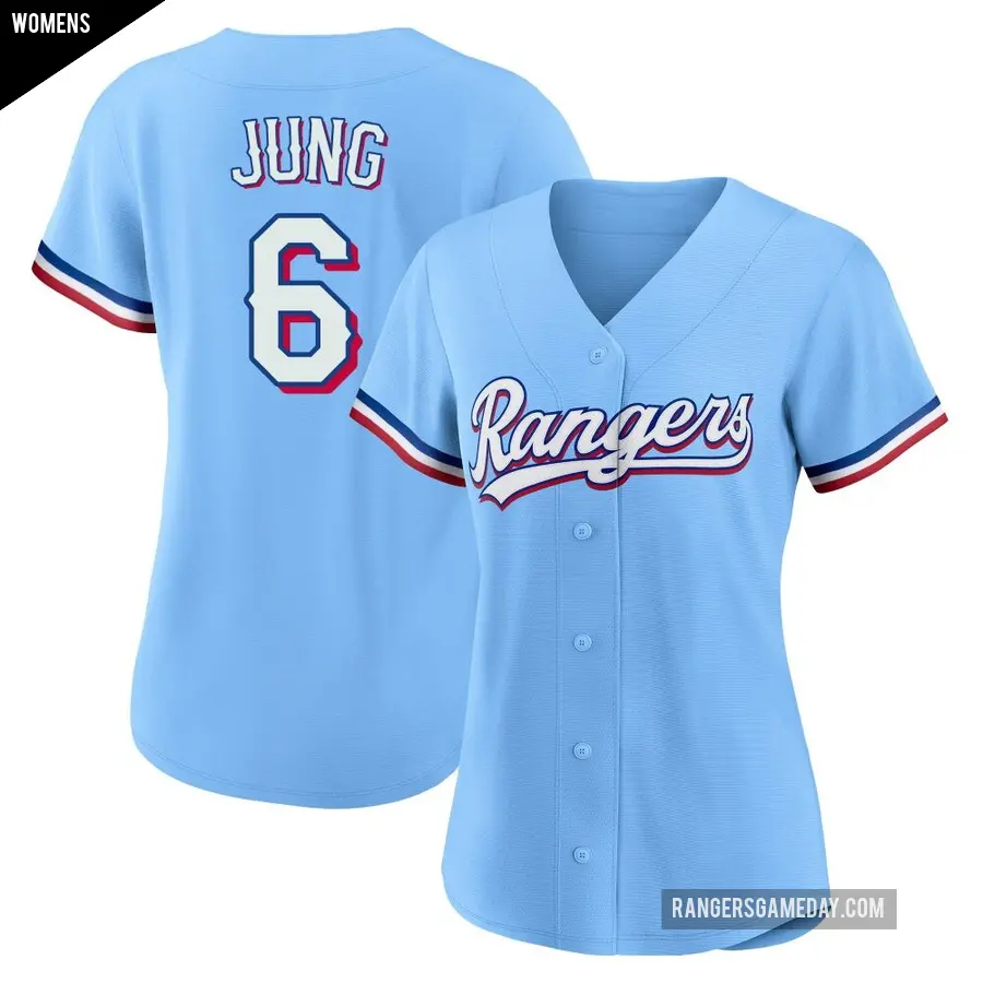 Women's Texas Rangers ＃6 Josh Jung Replica Light Blue Alternate Jersey