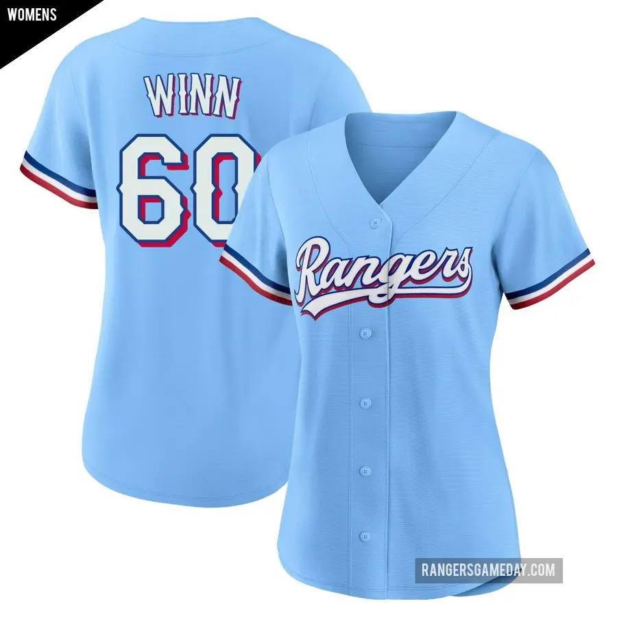 Women's Texas Rangers ＃60 Cole Winn Replica Light Blue Alternate Jersey