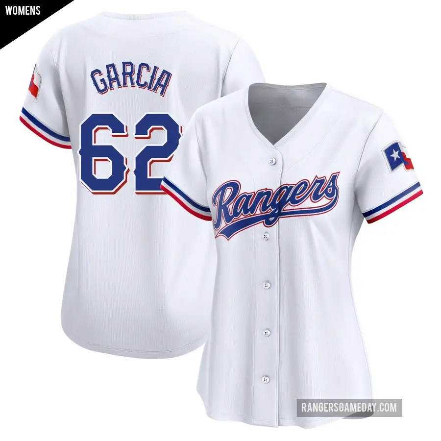 Women's Texas Rangers ＃62 Robert Garcia Limited White Home Jersey