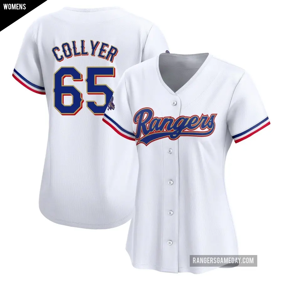 Women's Texas Rangers ＃65 Gavin Collyer Limited Gold White 2024 Collection Jersey