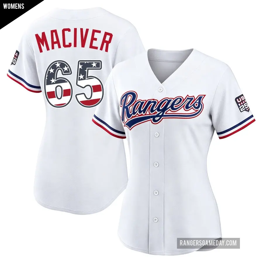 Women's Texas Rangers ＃65 Willie MacIver Limited White USA 250 Fourth Of July Home Stadium Jersey
