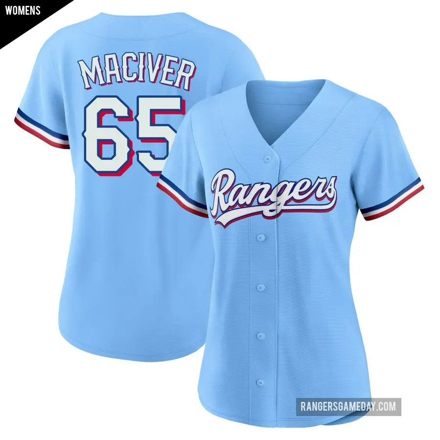 Women's Texas Rangers ＃65 Willie MacIver Replica Light Blue Alternate Jersey