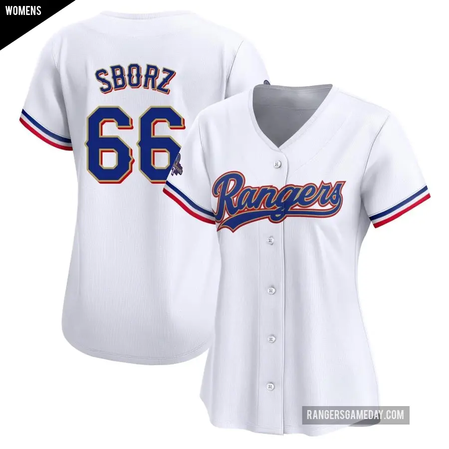 Women's Texas Rangers ＃66 Josh Sborz Limited Gold White 2024 Collection Jersey