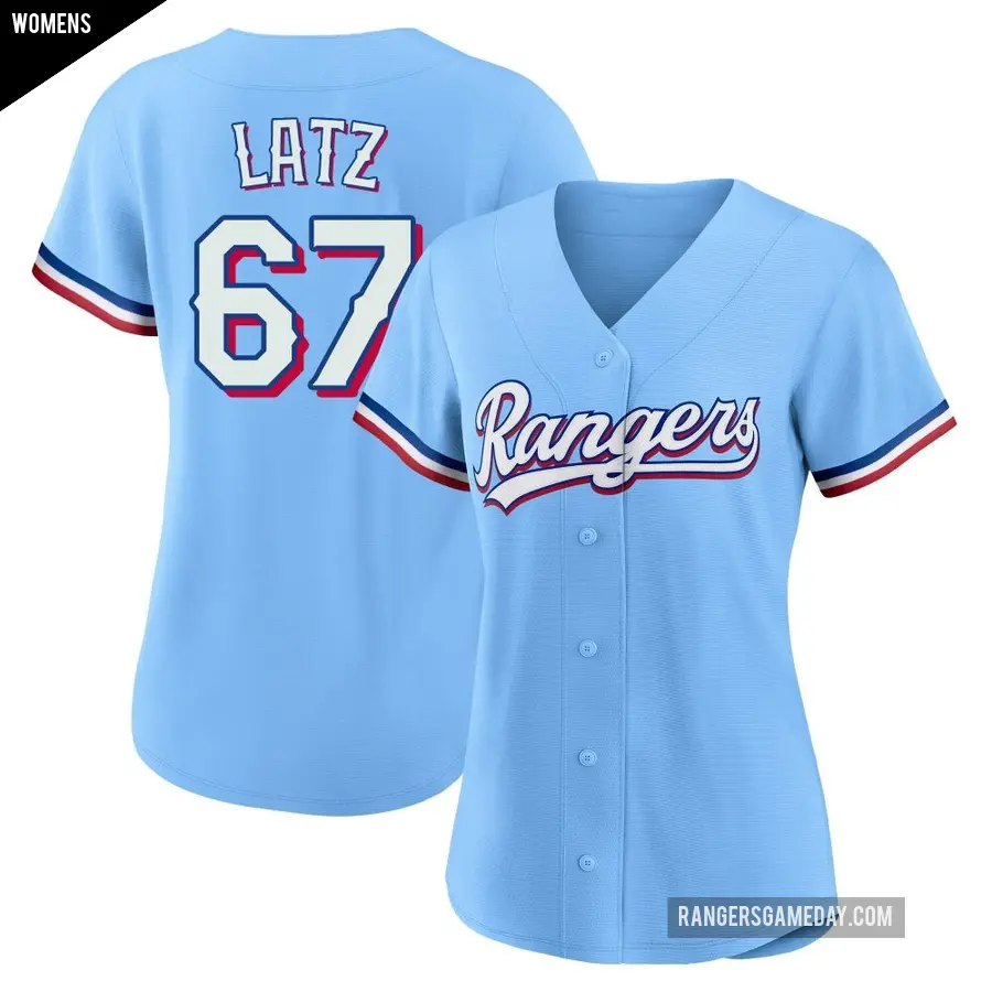 Women's Texas Rangers ＃67 Jacob Latz Replica Light Blue Alternate Jersey