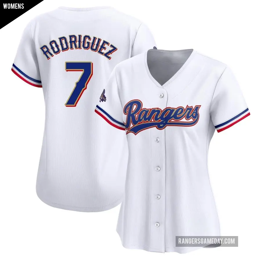Women's Texas Rangers ＃7 Ivan Rodriguez Limited Gold White 2024 Collection Jersey