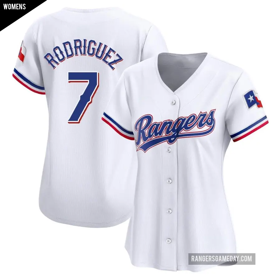 Women's Texas Rangers ＃7 Ivan Rodriguez Limited White Home Jersey
