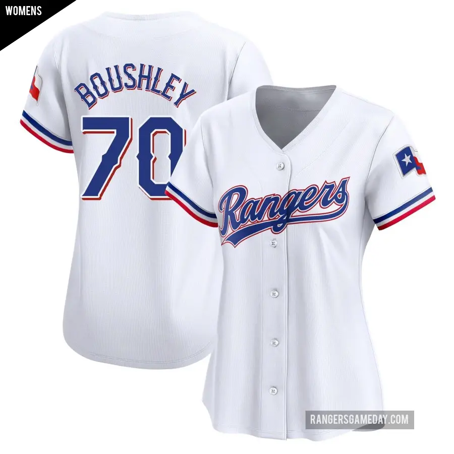 Women's Texas Rangers ＃70 Caleb Boushley Limited White Home Jersey