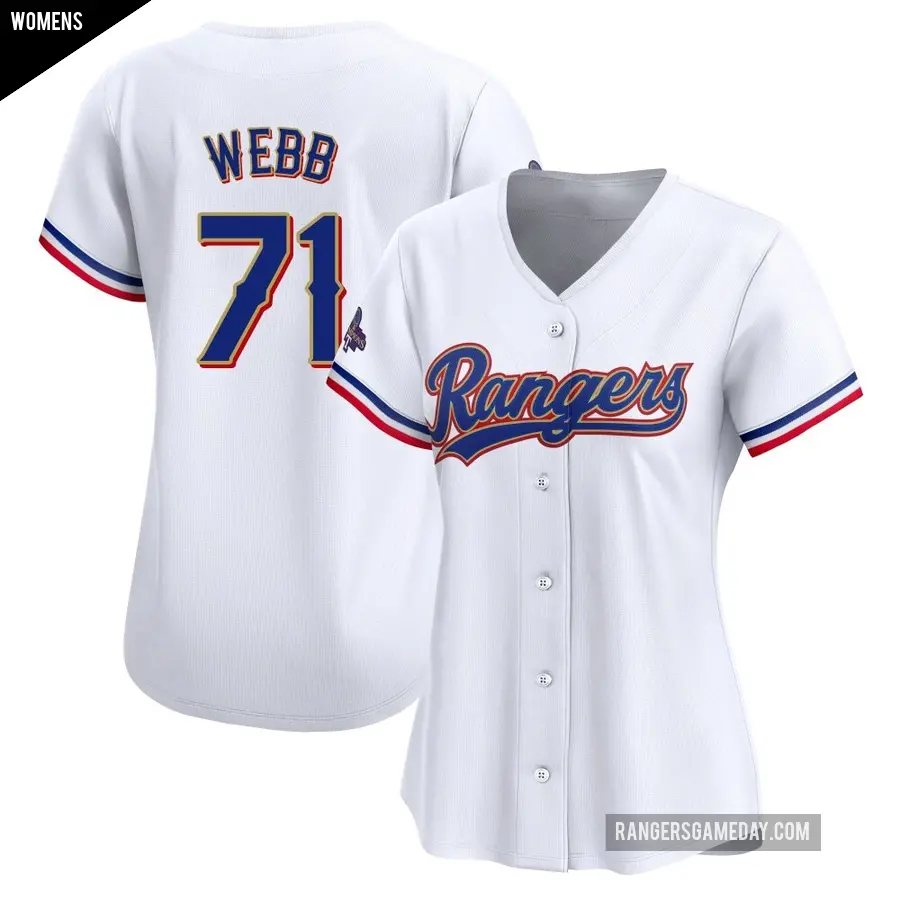 Women's Texas Rangers ＃71 Jacob Webb Limited Gold White 2024 Collection Jersey