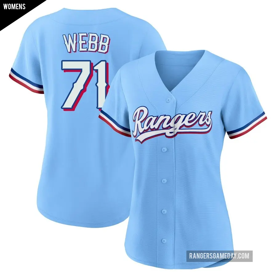 Women's Texas Rangers ＃71 Jacob Webb Replica Light Blue Alternate Jersey