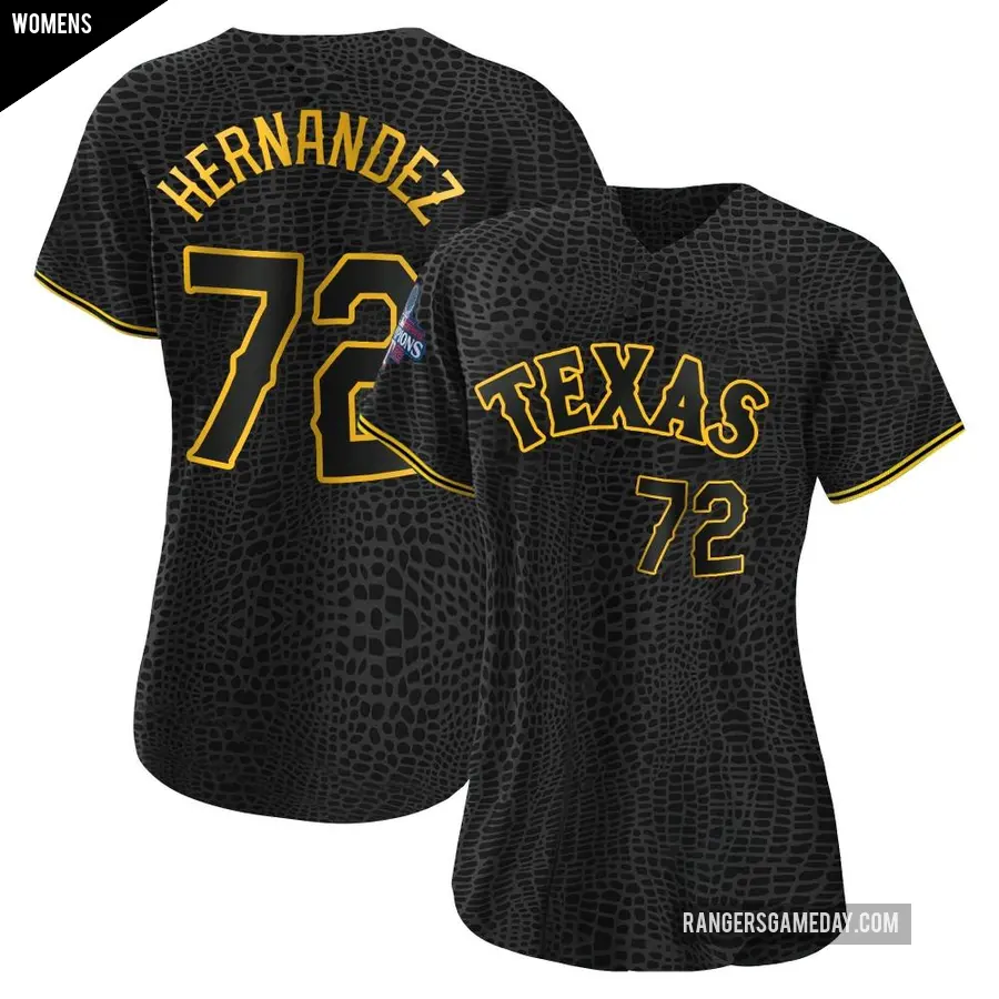 Women's Texas Rangers ＃72 Jonathan Hernandez Authentic Black Snake Skin City 2023 World Series Champions Jersey