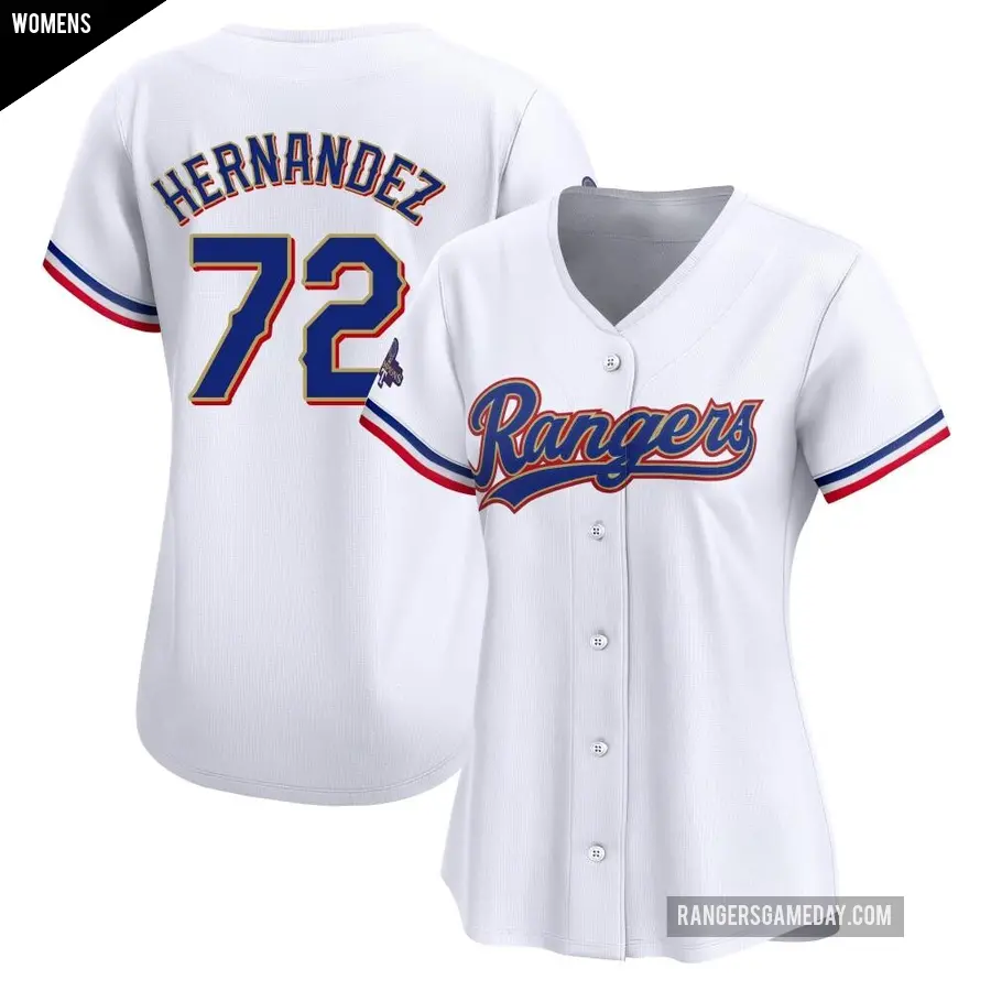 Women's Texas Rangers ＃72 Jonathan Hernandez Limited Gold White 2024 Collection Jersey