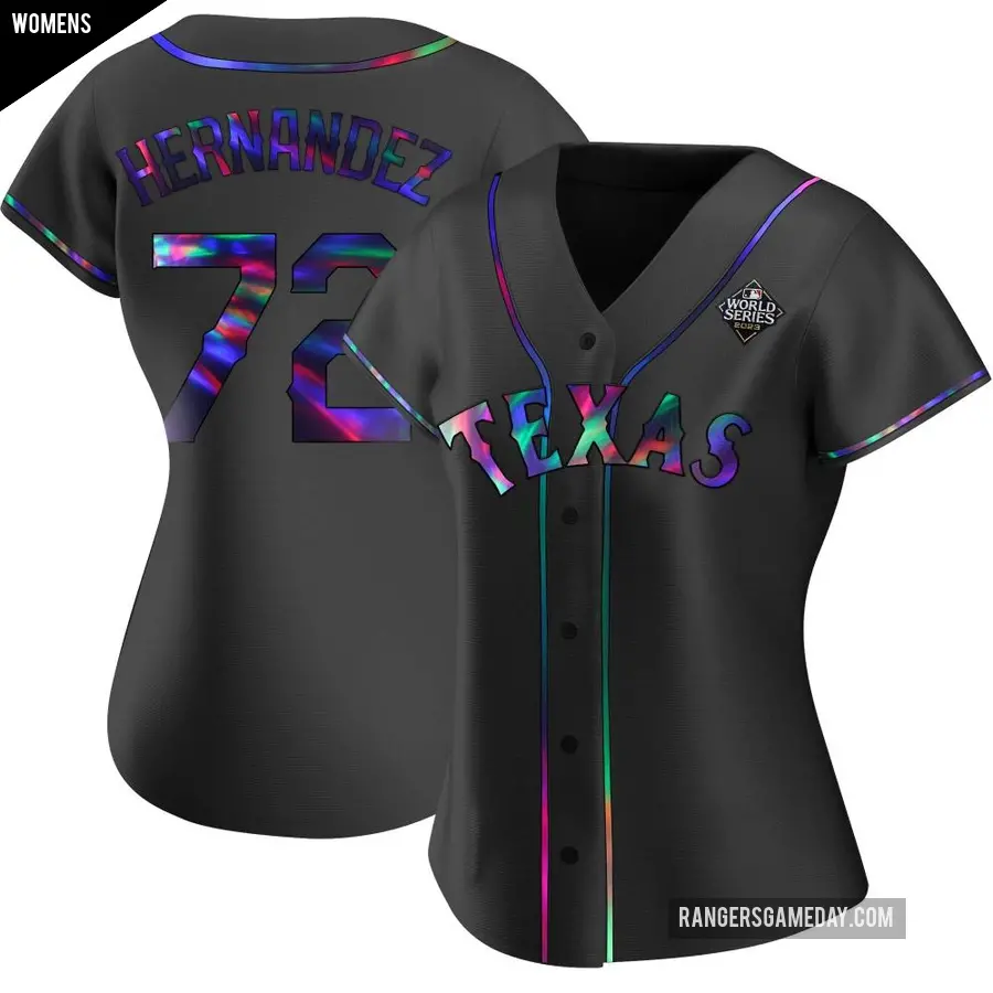 Women's Texas Rangers ＃72 Jonathan Hernandez Replica Black Holographic Alternate 2023 World Series Jersey