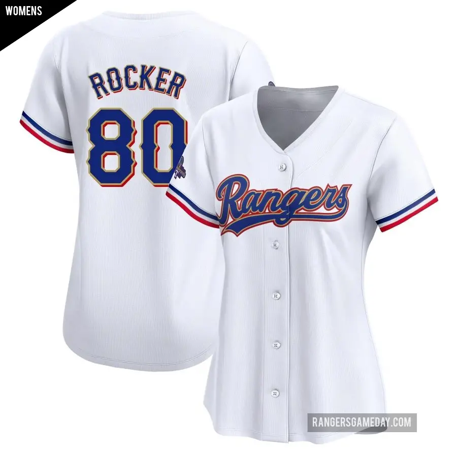 Women's Texas Rangers ＃80 Kumar Rocker Limited Gold White 2024 Collection Jersey