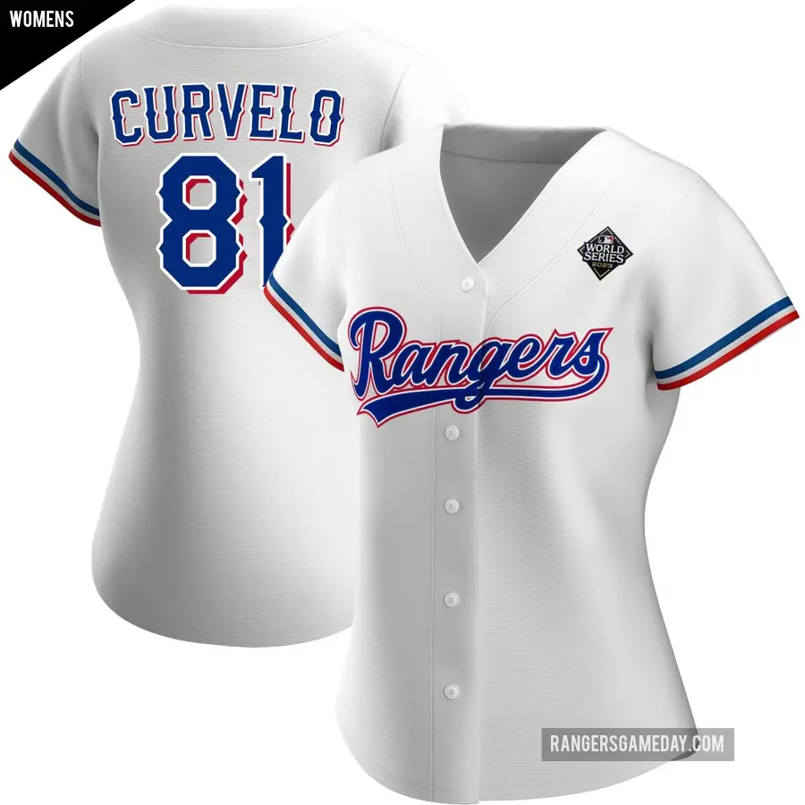 Women's Texas Rangers ＃81 Luis Curvelo Authentic White Home 2023 World Series Jersey
