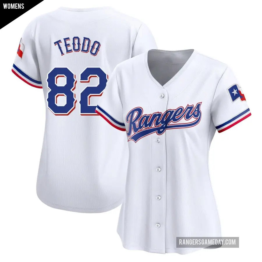 Women's Texas Rangers ＃82 Emiliano Teodo Limited White Home Jersey