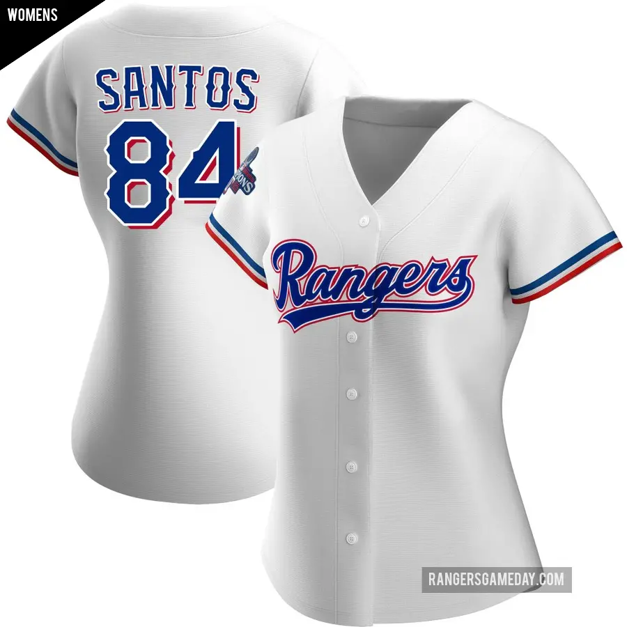 Women's Texas Rangers ＃84 Winston Santos Replica White Home 2023 World Series Champions Jersey