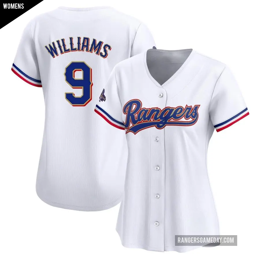 Women's Texas Rangers ＃9 Ted Williams Limited Gold White 2024 Collection Jersey