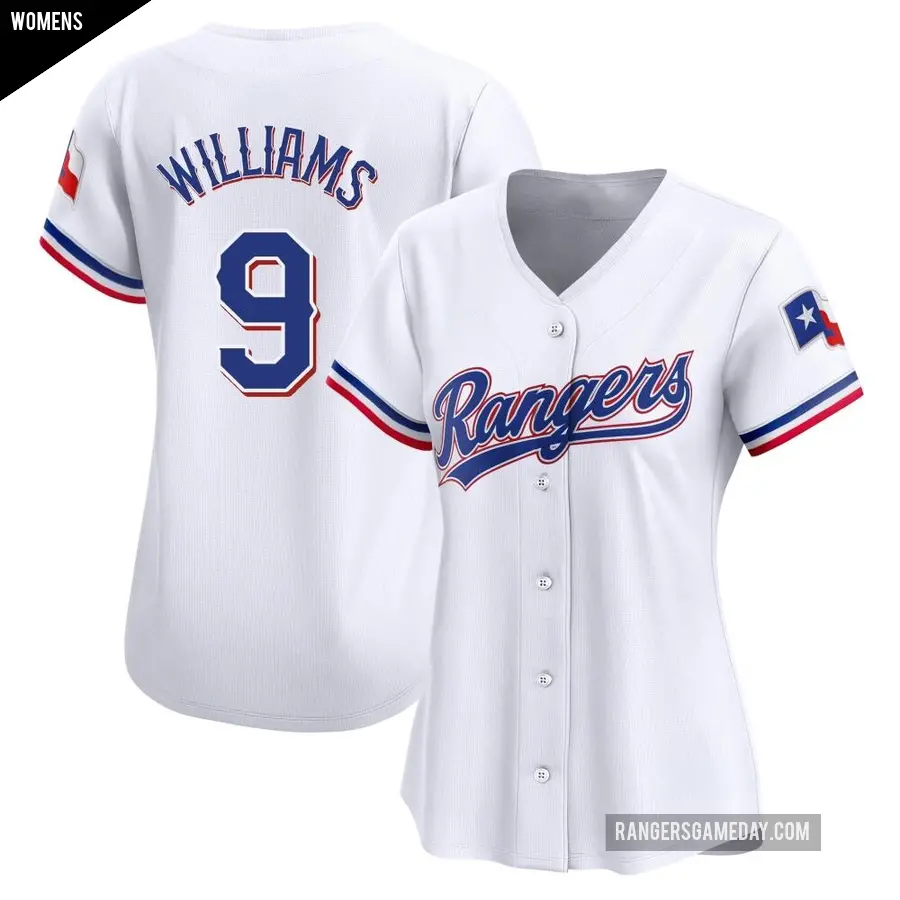 Women's Texas Rangers ＃9 Ted Williams Limited White Home Jersey