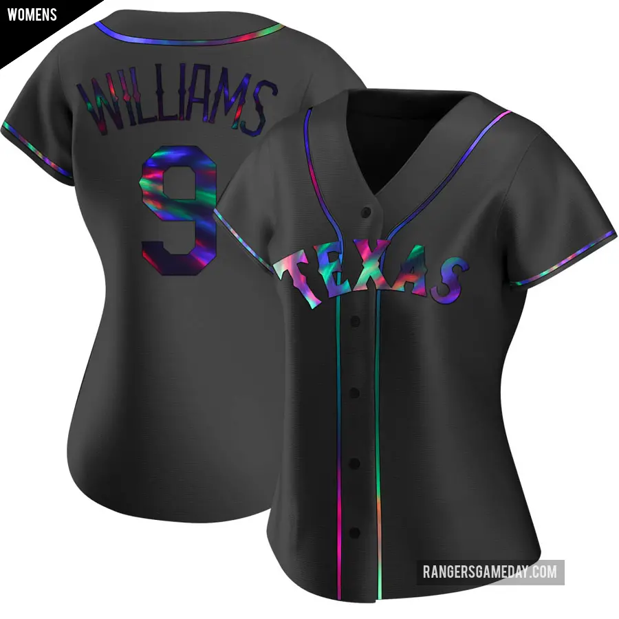 Women's Texas Rangers ＃9 Ted Williams Replica Black Holographic Alternate Jersey