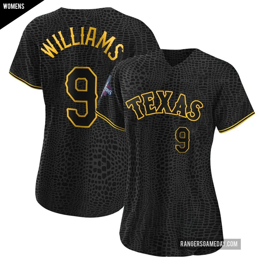 Women's Texas Rangers ＃9 Ted Williams Replica Black Snake Skin City 2023 World Series Champions Jersey