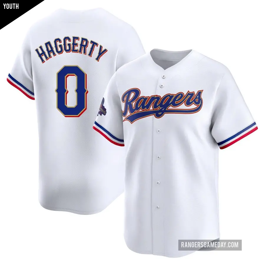 Youth Texas Rangers ＃0 Sam Haggerty Limited Gold White 2024 Collection Jersey