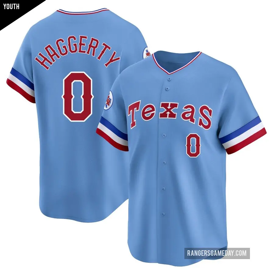 Youth Texas Rangers ＃0 Sam Haggerty Limited Light Blue Cooperstown Collection Jersey