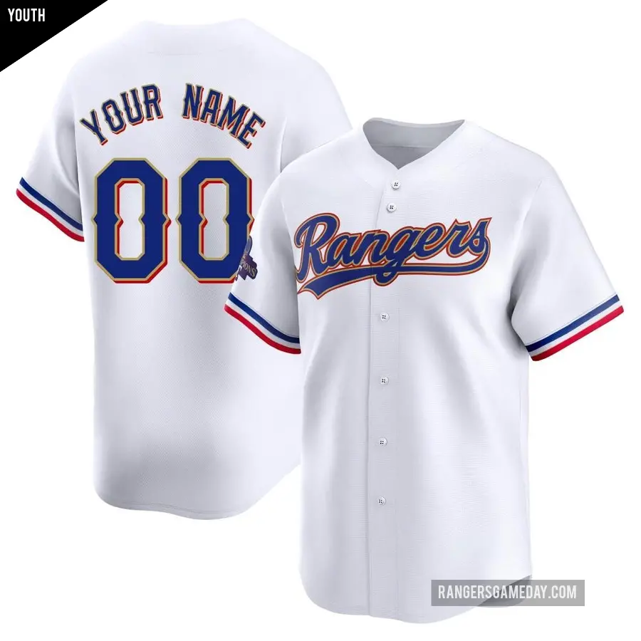 Youth Texas Rangers ＃00 Custom Limited Gold White 2024 Collection Jersey