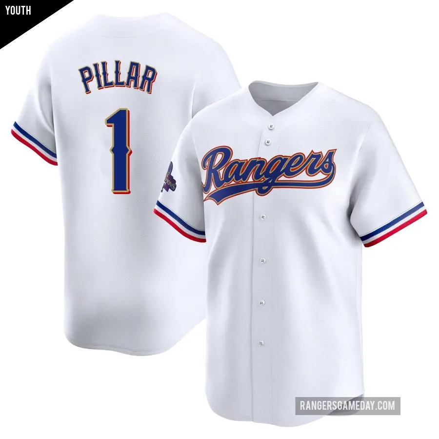 Youth Texas Rangers ＃1 Kevin Pillar Limited Gold White 2024 Collection Jersey