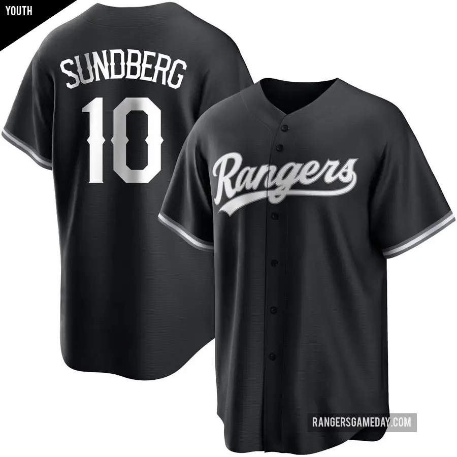 Youth Texas Rangers ＃10 Jim Sundberg Replica Black/White Jersey
