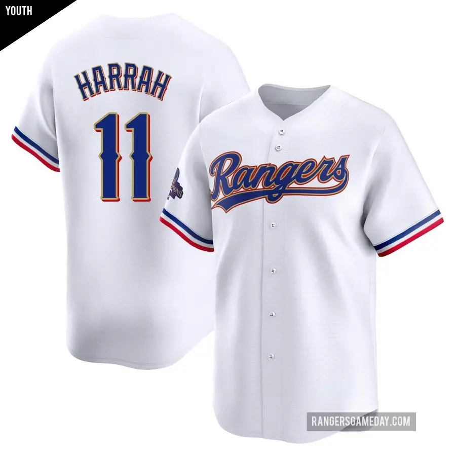 Youth Texas Rangers ＃11 Toby Harrah Limited Gold White 2024 Collection Jersey