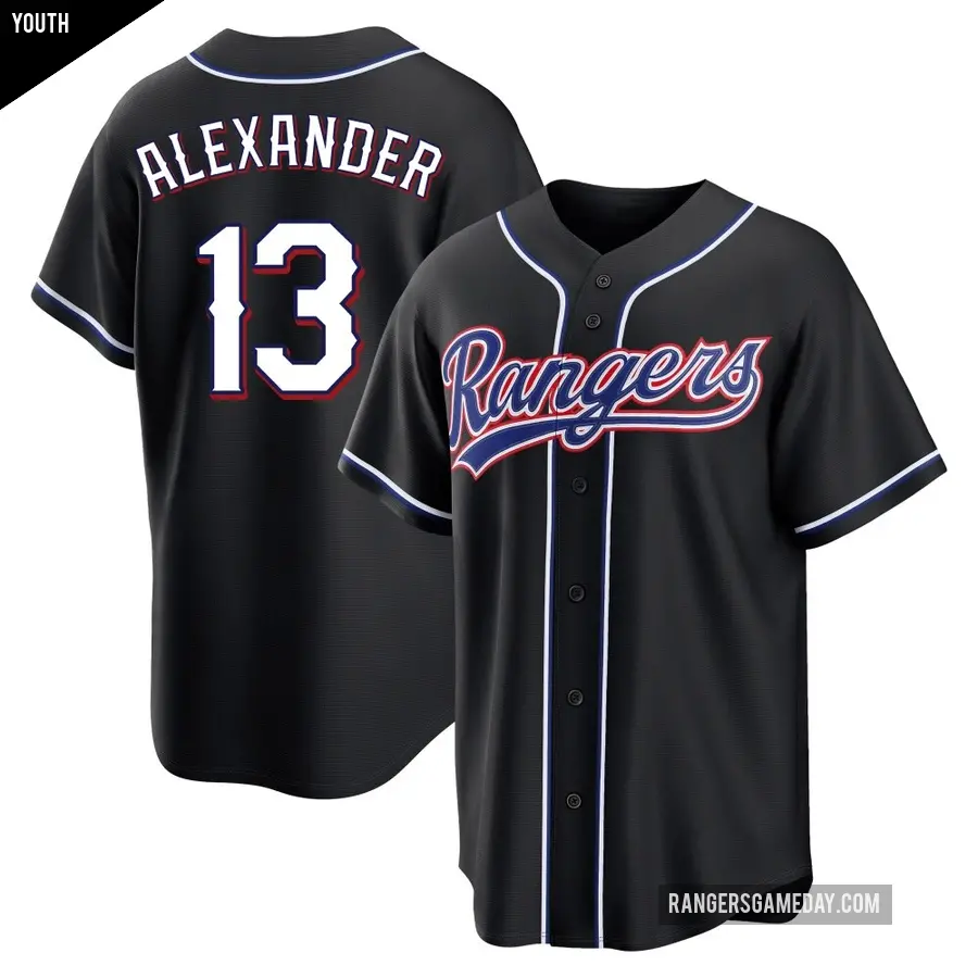 Youth Texas Rangers ＃13 Tyler Alexander Replica Black Fashion Out Jersey