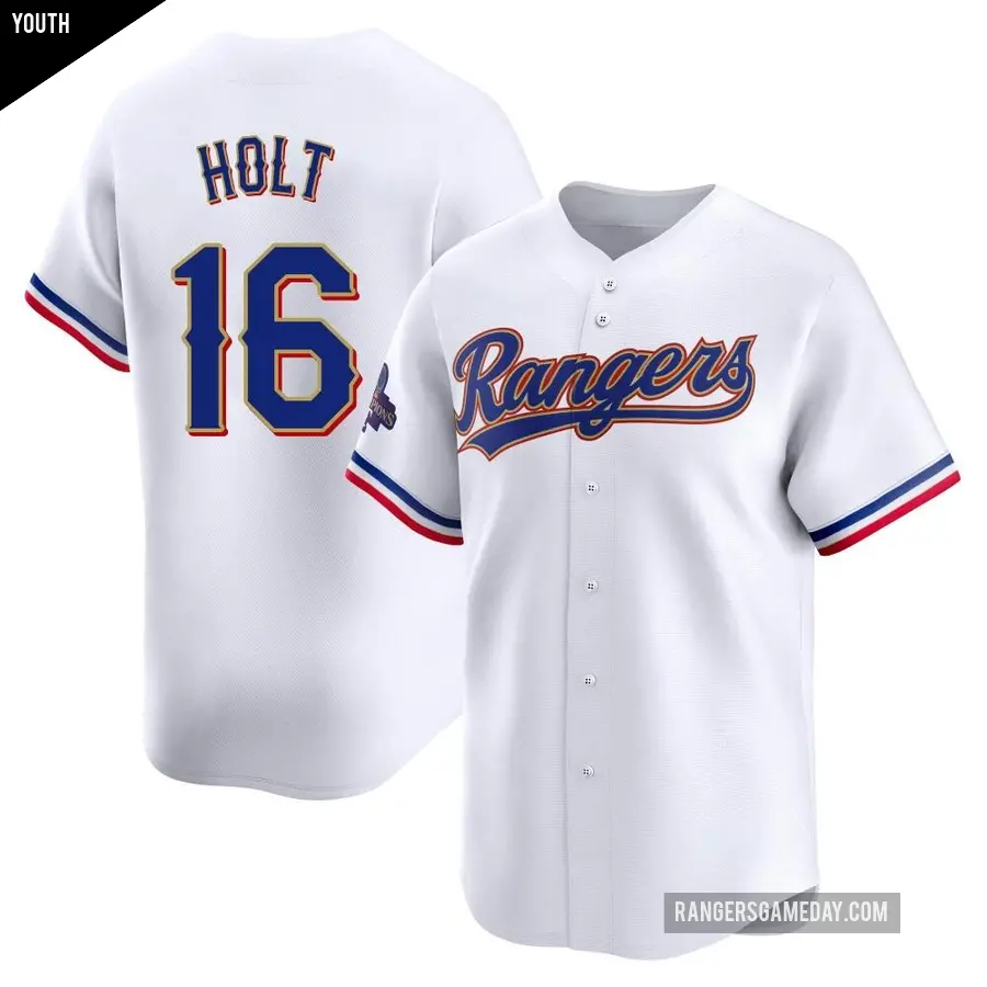 Youth Texas Rangers ＃16 Brock Holt Limited Gold White 2024 Collection Jersey