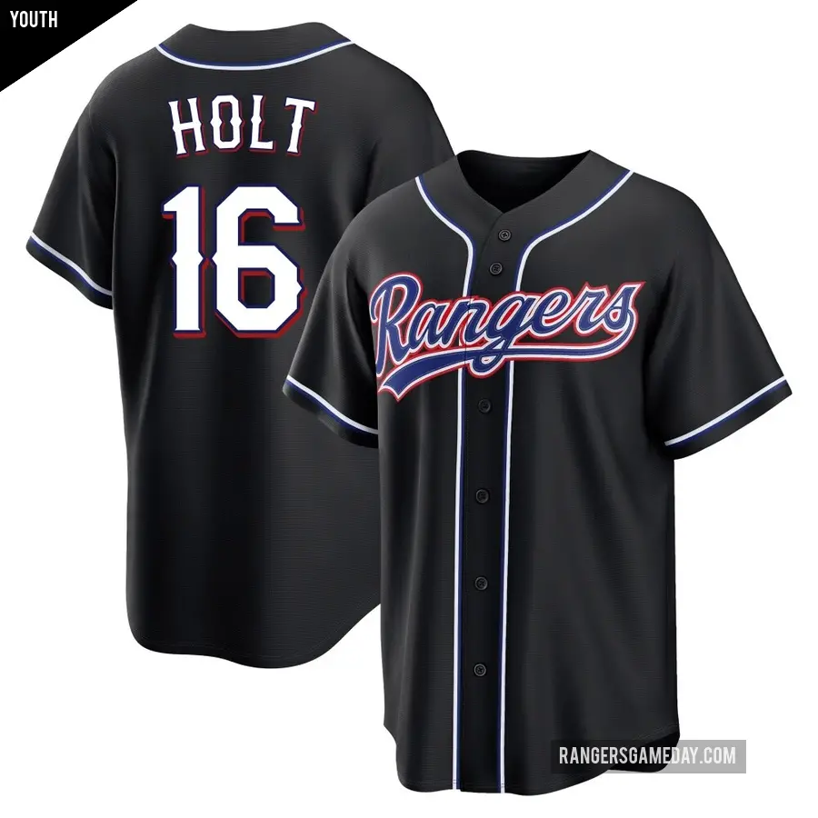 Youth Texas Rangers ＃16 Brock Holt Replica Black Fashion Out Jersey