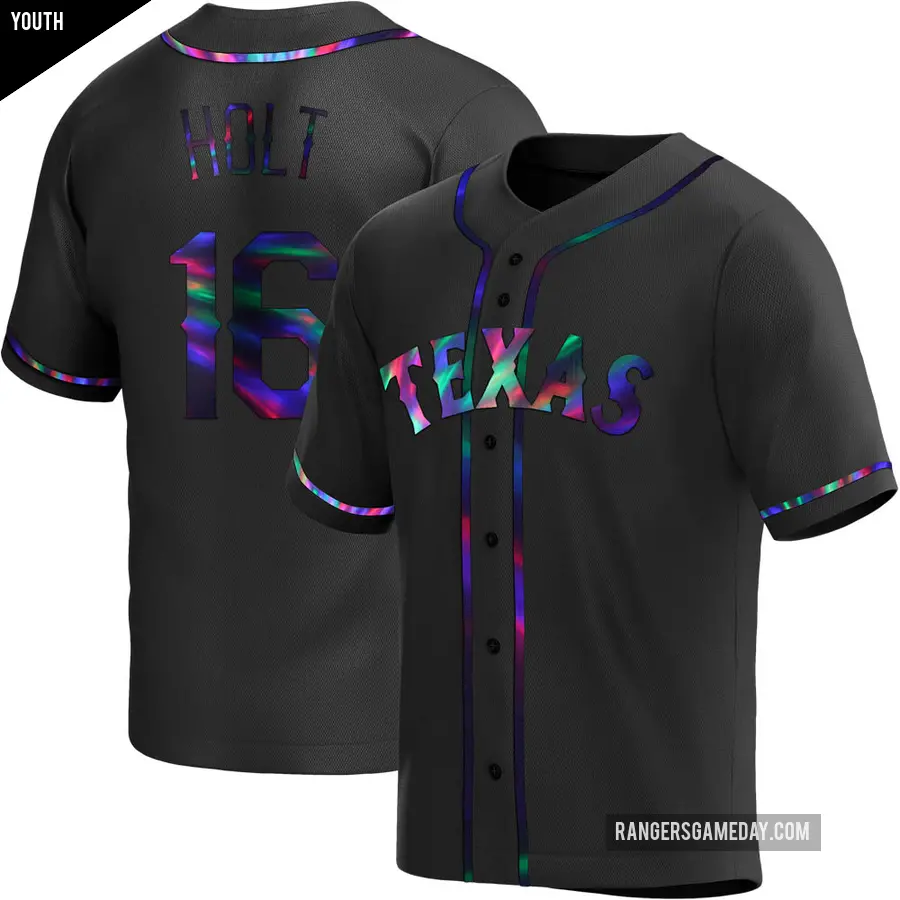 Youth Texas Rangers ＃16 Brock Holt Replica Black Holographic Alternate Jersey